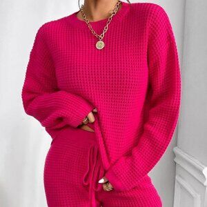 Pink Sweater & Drawstring Waist Knit Shorts